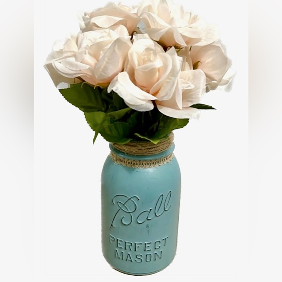 Hand painted Antique Chalk Paint/Distressed BALL Mason Jar With Faux Flo… - Picture 8 of 8
